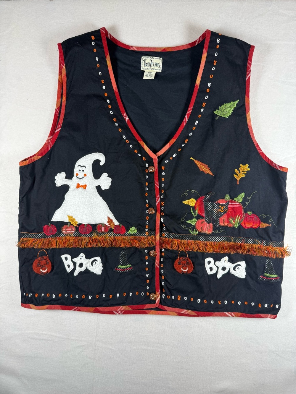 Tantrum Halloween Vest Black with Ghosts and Pumpkins Size 2x